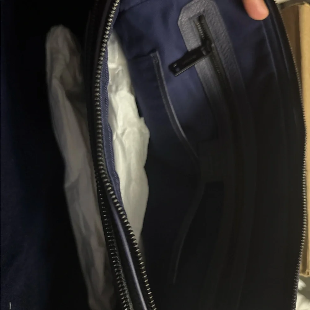 Salvatore Ferragamo Navy Embossed Leather Laptop Briefcase